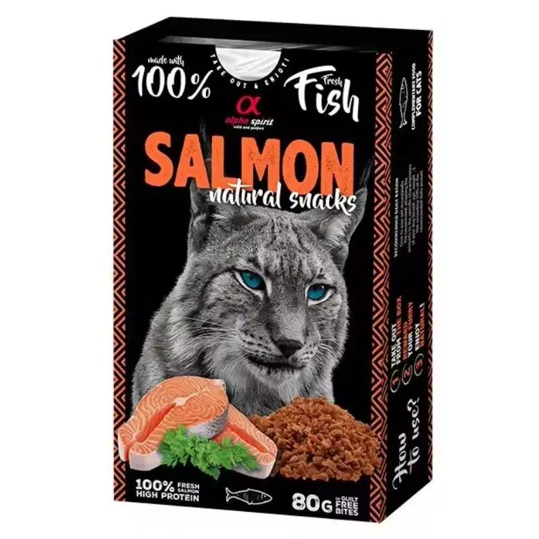 Caja De 6x80gr - Alpha Spirit NATURAL SNACK CATS - SALMON 80gr Comida Y Golosinas Para Gatos